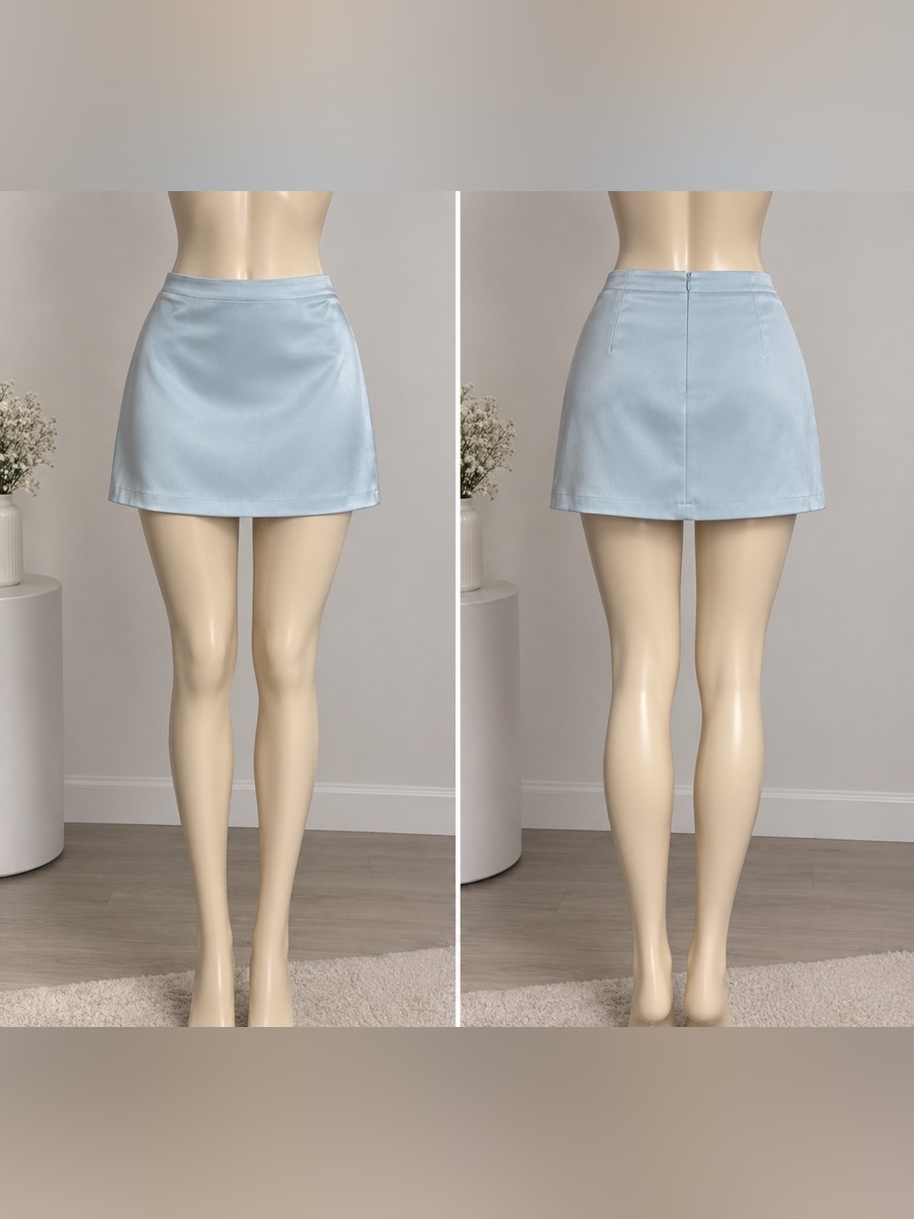 Forever 21 Light Blue Mini Skirt — A-Line Satin-Feel